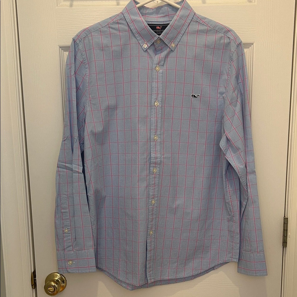 Vineyard Vines Blue and Pink Plaid Button-Down Shirt